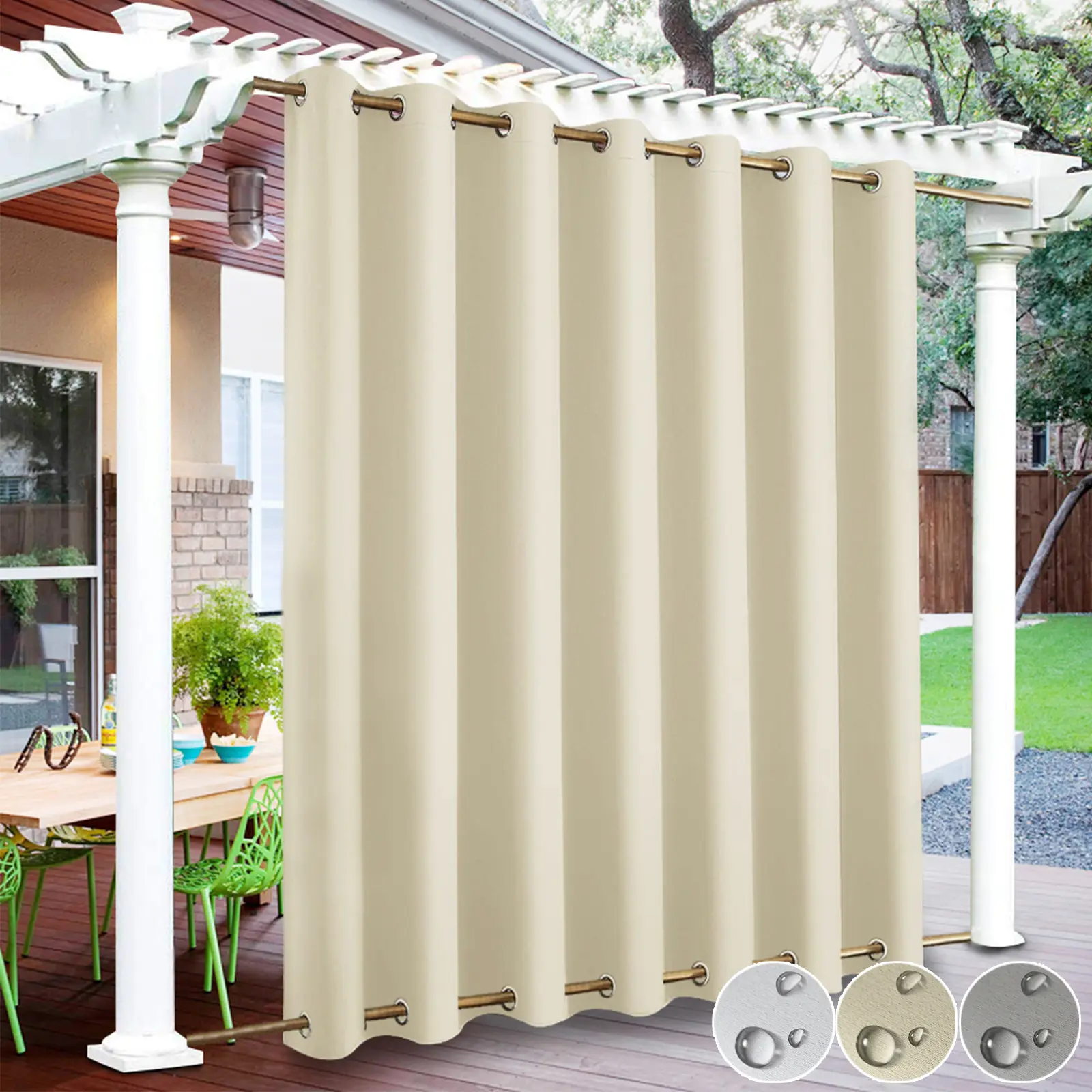 BTTO Cordless Blackout Grommet Blinds Panels - Customised Extra-Wide 100x84in Durable Drapes, Easy Install Curtain, Adjustable Size, Thermal Insulation, Waterproof, Machine Washable Outdoor Patio Curtains