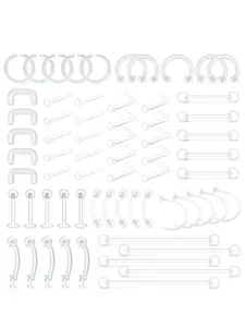 Clear Piercing Retainers, 65 Counts Flexible Lip Ear Nose Septum Eyebrow Nipple Tongue Rings Plastic Piercing Jewelry, Body Jewelry for Party, Nose Piercings Kit