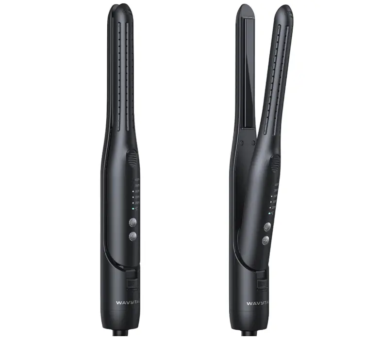 Wavytalk Cool Curl Pencil 0.65" Airflow Curling Iron for Short Hair & Pixie | 360º Cool Airflow Reduces Damage, Anti-scald, Precise Root Styling Control, 2-in-1 Small Flat Iron & Curler, Black
