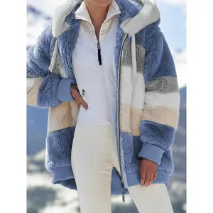 Women’s plus-size winter long coats — warm, loose plush zip-up hooded jackets; ideal as gifts, including a Christmas gift; women’s tops