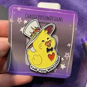 Take That Depression Enamel Pin | Cute Rubber Ducky Soft Enamel Pin, Cartoon Demon Hotel Pins, Hazbin Hotel Lucifer Lapel Pin, Jacket Pins