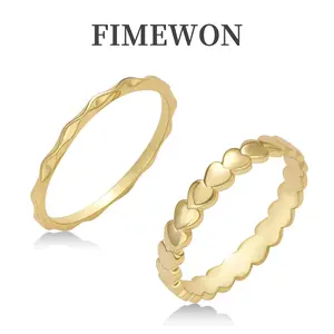 Fimewon Trendy Heart & Wave Stackable Ring Set 18K Gold Non-Tarnish Waterproof Rings Perfect Gift For Her StackableRings Heart Jewelry, StackableRings Heart Jewelry,valentines gifts for girlfriend, engagement rings, accessories for women toe rings