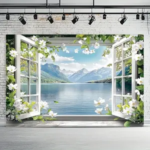 1pc of Printed Backdrop Featuring a Spring Natural Window Scene, Perfect for Elegant Home Decoration. It'S Ideal for Weddings And Photography Sessions, Making It a Great Gift for Photographers And Event Organizers, Suitable for Festive Decor All Year Roun