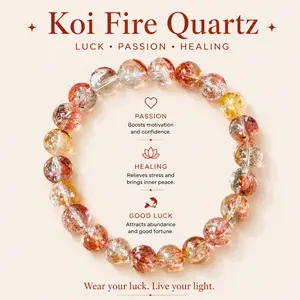 Koi Fire Quartz Bracelet for Passion & Luck - Natural Healing Crystal for Protection, Gift for Her/Him, Perfect for Daily Wear, Meditation