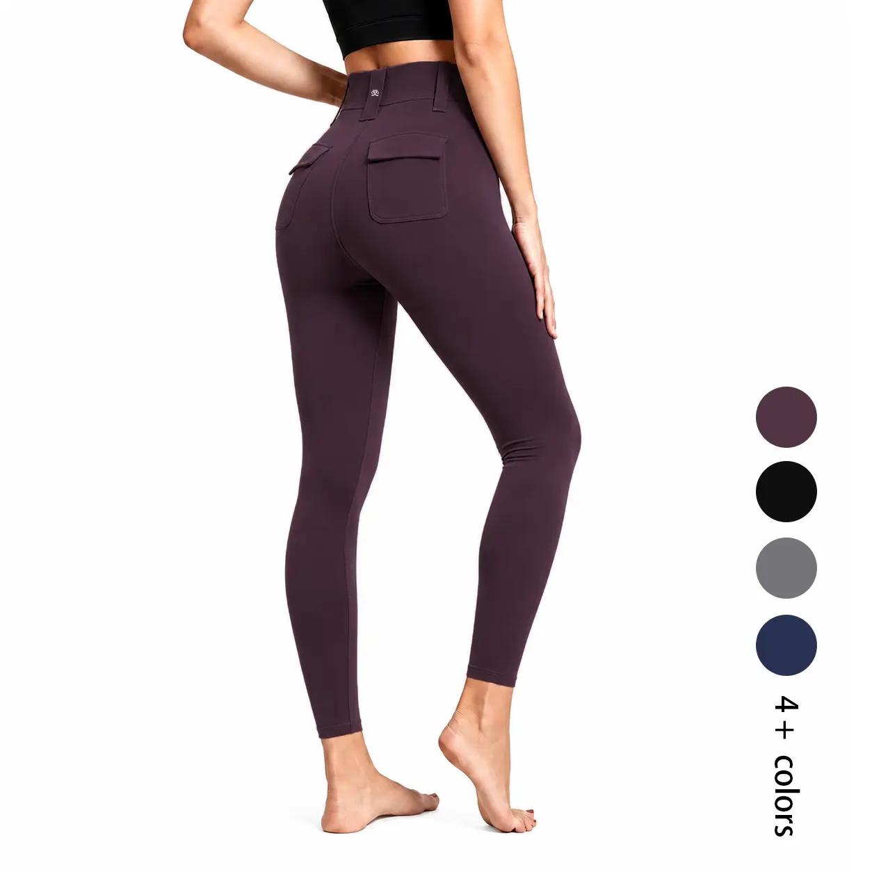 Women's High-Waisted Yoga Pants Leggings with Back Pockets Tummy Control Workout Activewear Stretchy Pants for Fitness Casual Yoga Pants with Flap Pockets