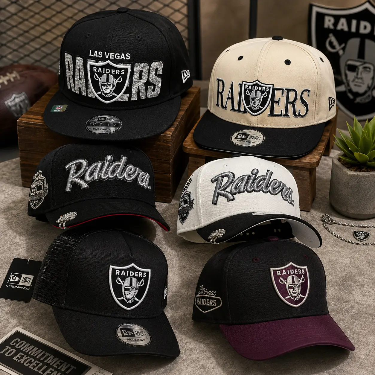 New Era NFL Raiders Snapback Hat, Premium Embroidered Logo Baseball Cap, Adjustable Flat and Curved Brim Styles
