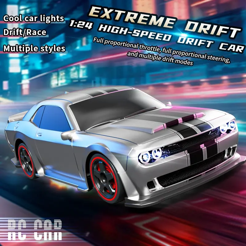 1:24 4WD RC Drift Car Set, 2.4G Full Proportional Control with 2 Tire Sets Drift & Race Mode, High Speed Racing Vehicle Cool Car Lights LED Light System, Easy Drift RC Car Toy for Kids Adults Holiday Birthday Gift