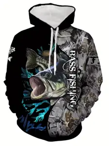 Men's Fashion 3D Fishing Pattern Hooded Sweatshirt, Soft Breathable Comfort, Spring & Fall Casual Wear, Unique Design, Loose Fit, Versatile Style