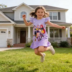 Girls One-Piece Printed Flutter Sleeve Dress, Fantasy Dresses, Stylish & Comfortable Design, Perfect for Daily Wear, Trendy Girls' Clothing