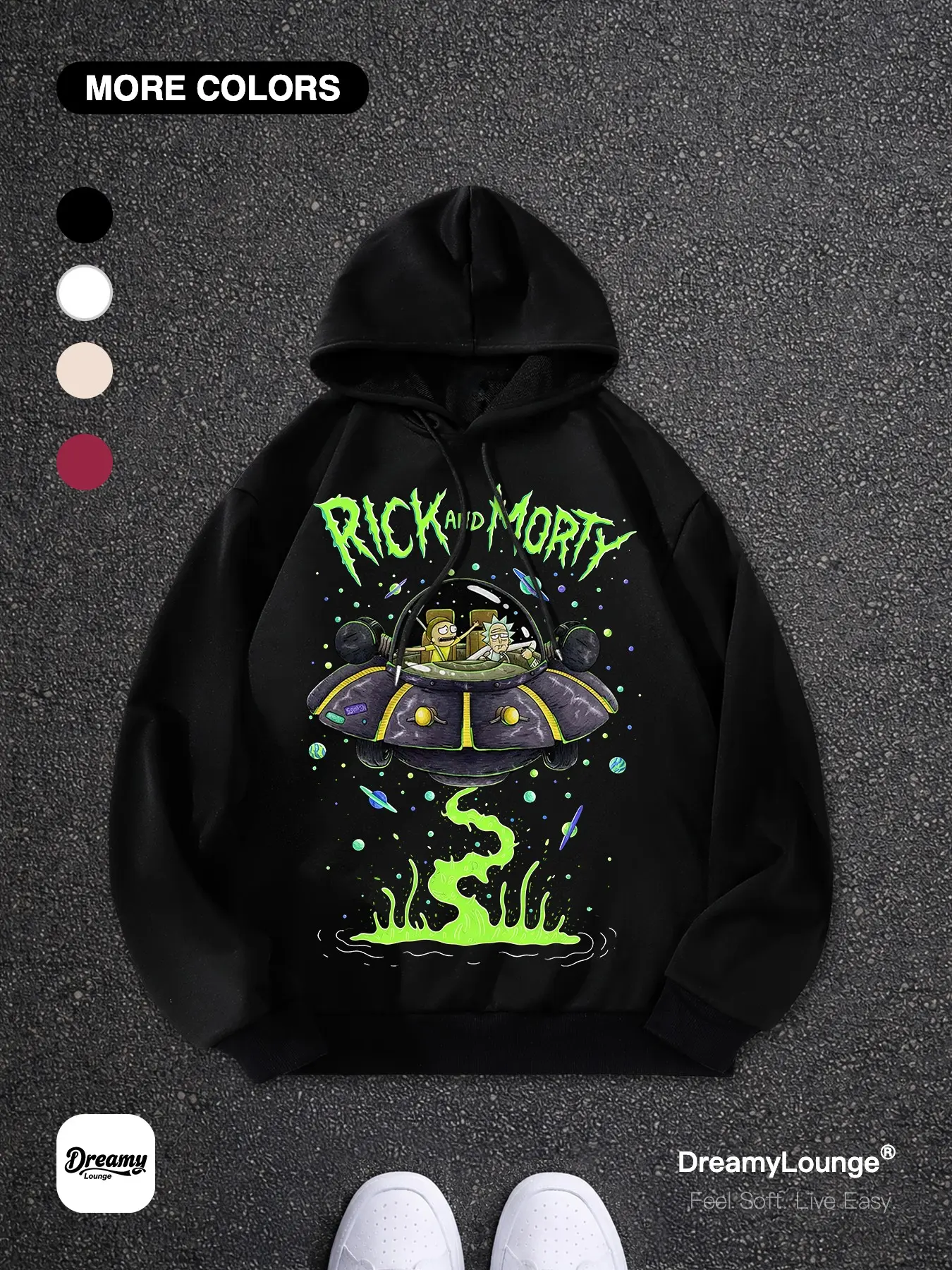 Rick and Morty Space Ship Graphic Print Oversize Loose Hoodie, Casual Hooded Sweatshirt, Casual Breathable Cartoon Print Sweatshirt for Daily Wear, Home and Outdoor Activities