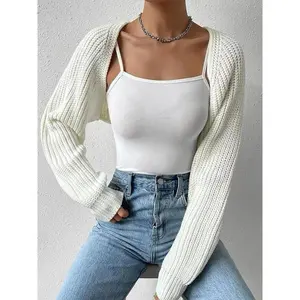 Women's Minimalist Plain Raglan Sleeve Crop Cardigan Sweater, Comfort Basic Cardigans,?Back To School Clothes, Soft Comfort Long Sleeve Open Front Knitwear Tops for Daily Wear, Birthday Outfits,?Cardigan for Women, Fall Outfits