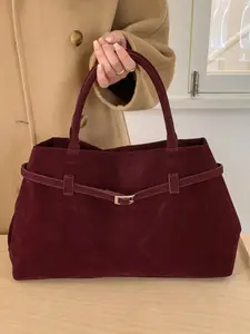 Vintage Casual Large Capacity Handbag, Fall Winter Suede Velvet, New Commuter Versatile Shoulder Bag, Autumn Winter Tote Bag, Handbag Shoulder Purse, Daily Commuter Bag