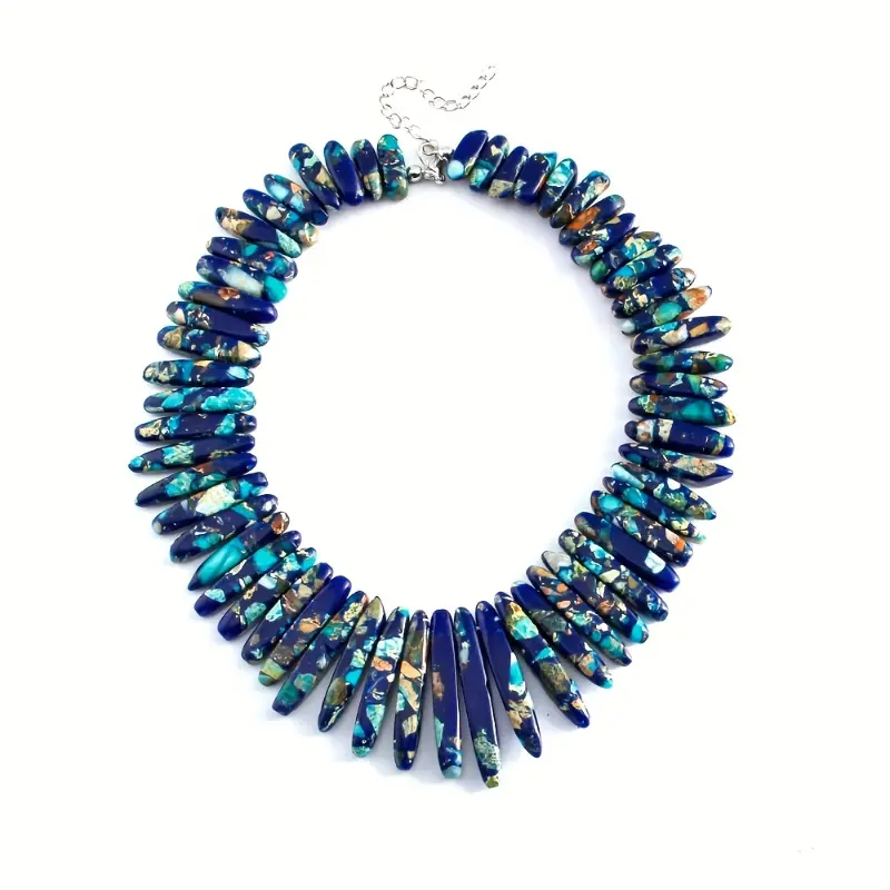 Women's Boho Style Needle-Shaped Multicolor Natural Stone Beaded Short Necklace with Different Lengths, Christmas Gift Fashion Jewelry, Boho Style Necklace