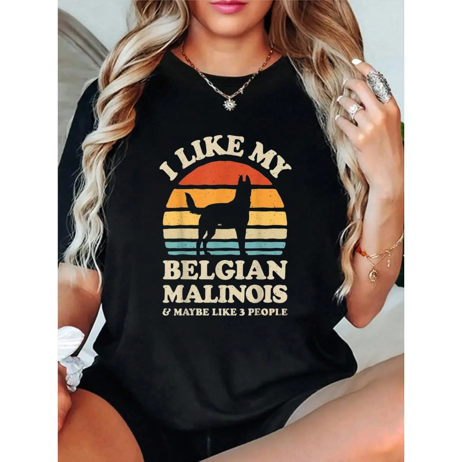 100% Cotton I Like My Belgian Malinois And Maybe Like 3 People Dog Retro T-Shirt Men's Women's Soft Breathable Tee Classic Fashion Summer Tops Printing Short Sleeve T-Shirt Summer, Cotton, Casual, Short Sleeve, Graphic Tee, Soft, Breathable, Loose Fit, St