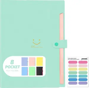 Expanding File Folder 8 Pockets Accordion File Organizer A4 Letter Size Paper Document Receipt Organizer Accordian Filing Folder Classroom Home Office and Travel(Green)