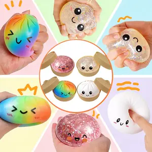 Fuuny Glitter Dumpling Squishy with Steamer Box, Squishy Fidget, Dumplings Sensory Squeeze Toy for Stress Relief, Squeeze Decompression Dough, You Can Choose Your Favorite Color Freely