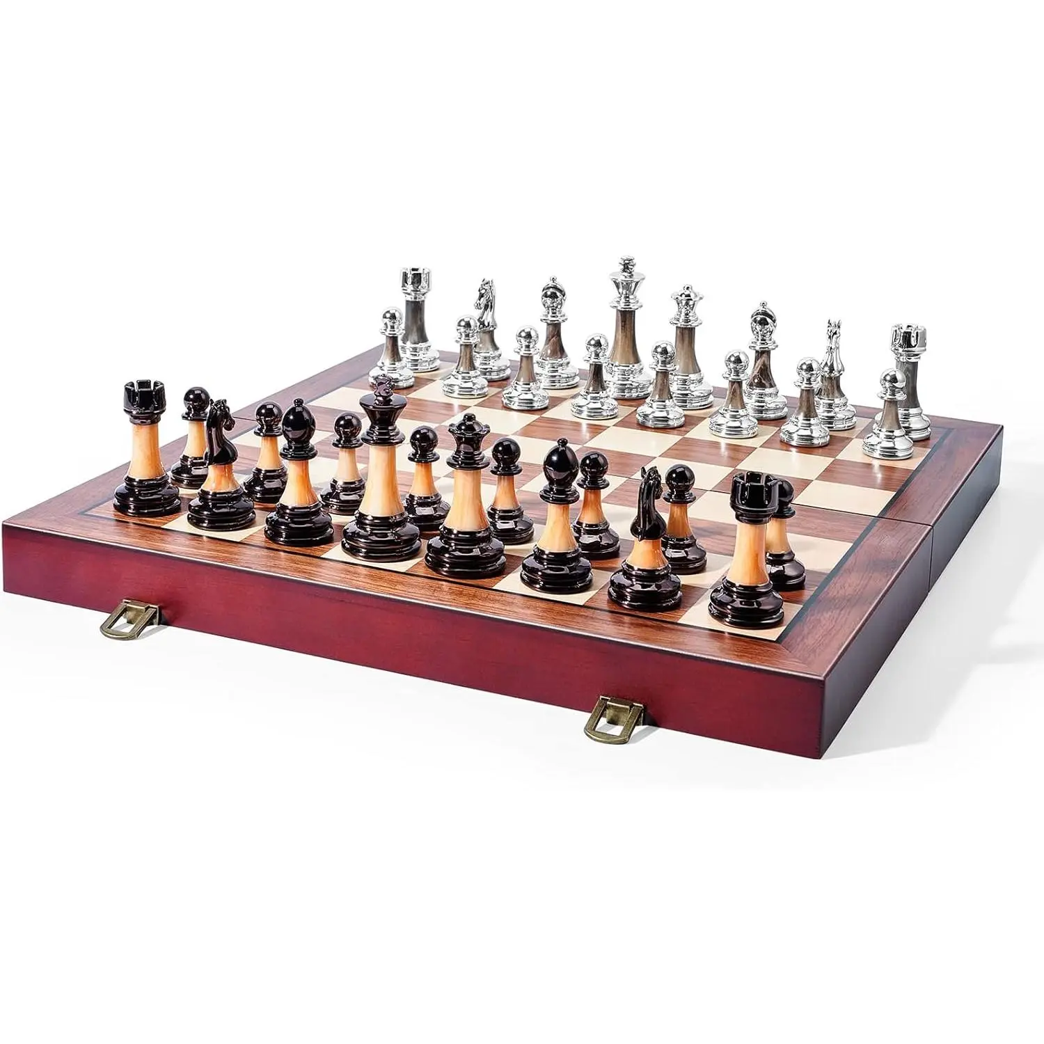 Large 16 Inch 42cm Folding Wooden Chess Board Set Luxury Weighted Acrylic Chess Pieces King Height 3.5 Inches With Internal Storage Slots Great Housewarming Retirement Gift For Adults