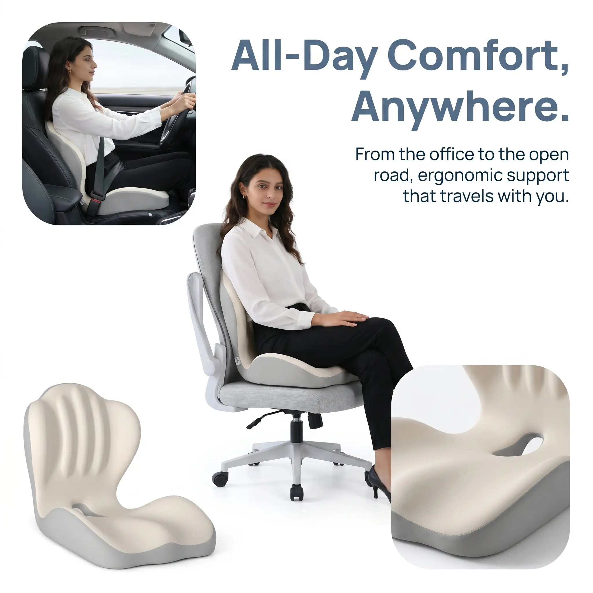 Ergonomic Foam Relief Cushion with Removable Cover - High Elasticity Slow Rebound Core, Full-Wrap Backrest Support - Relieves Sciatica, Lower Back Pain, Boosts Lower Body Circulation - for Office Desk Chairs, Relaxation, Watch Party Use