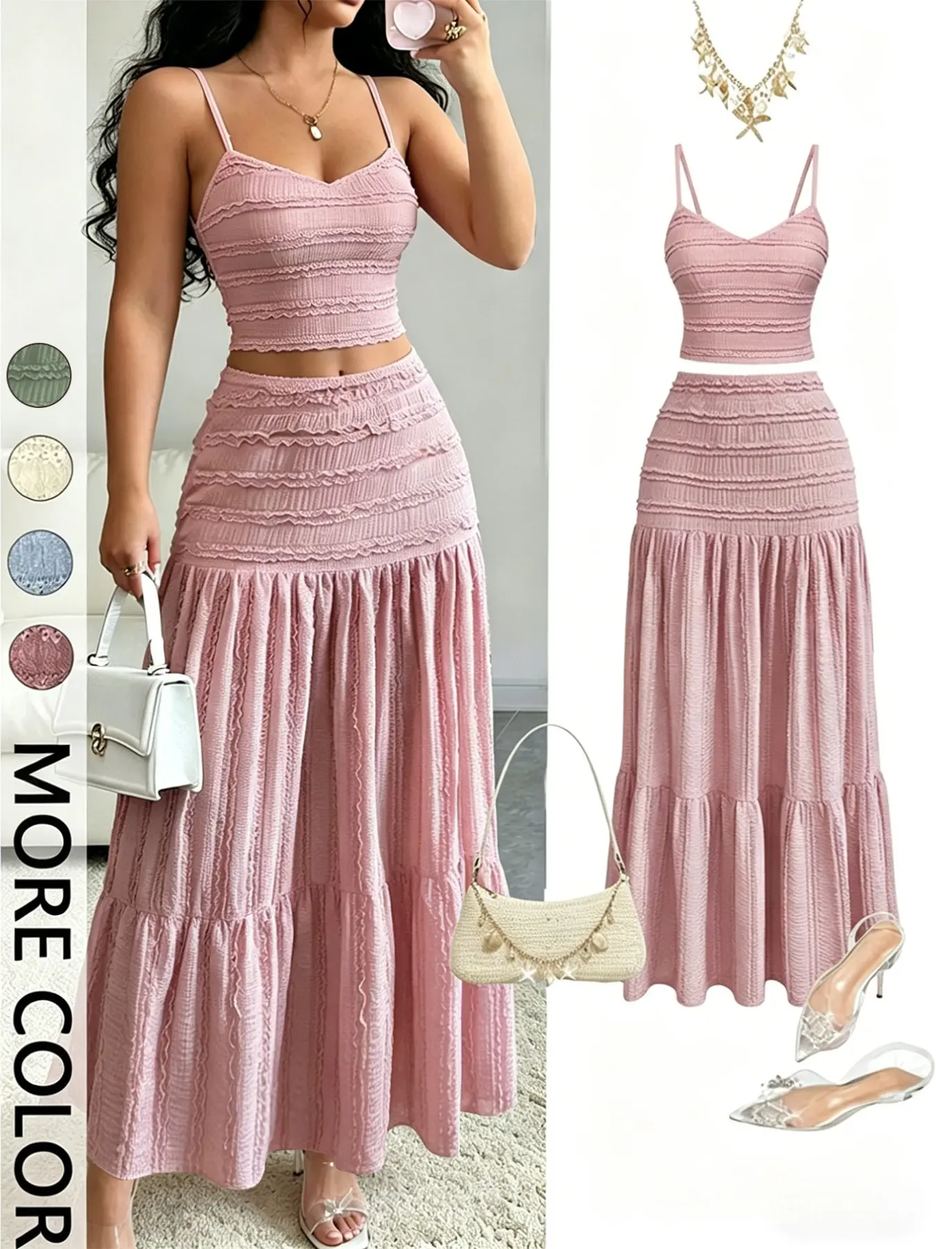Women's Elegant Chic Party Sweet Cute Sleeveless Short Top and Skirt Outfit Clothes, Casual Slim-Fitting Set for Spring & Fall