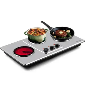 CUSIMAX Hot Plate Electric Countertop Infrared Triple Burner with 7 Ceramic Glass Cooktop 11 Level Temperature Setting 1800W Power for All Cookware electric hot plate Double Stove burner built-in electric stove top Portable level temperature control cookt