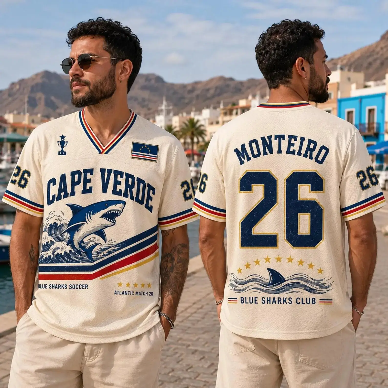 Cape Verde Blue Sharks Soccer Jersey, Custom Name Atlantic Match Gear - Youth & Adults Sizes