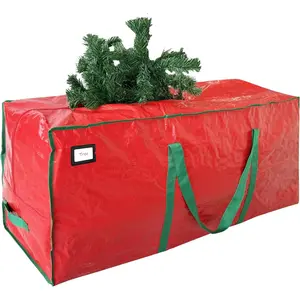 7.5 ft Christmas Tree Storage Bag - Durable Heavy Duty  Artificial Xmas Holiday Tree Bag with Reinforced Handles and Dual Zippers Wide Opening - Red