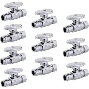 10 count  Stop Valve Pex-a 1/4 Turn Straight 3/8" OD Compression X 1/2" Expansion (F1960) Chrome Plated Brass,(VALVE101)