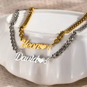 N1672 Personalized Custom Tail Love Belt Constellation Pendant Stainless Steel Initials with Crown Necklace