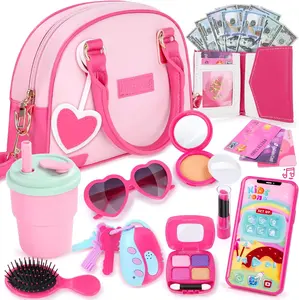 Little Girls Purse - Pink Play Purse with Pretend Makeup, Sunglasses, Makeup Tools & Accessories for Little Girls