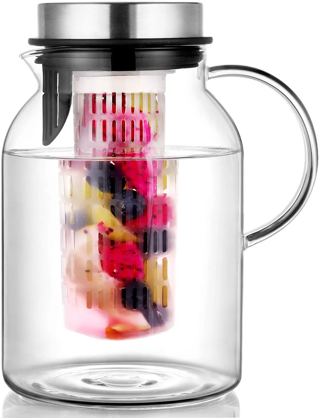 Glass Fruit Infuser Water Pitcher with Removable Lid, High Heat Resistance Infusion Pitcher for Hot/Cold Water, Flavor-Infused Beverage & Iced Tea - 2 Qt