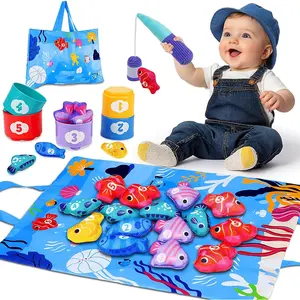 Toys for 1 Year Old - Cloth Fishing Game with Stacking Cups Toddler Toys for One Year Old Boy Girl First Birthday Gift - Sorting Learning Baby Toy 12-18 Months 1 2 Year Old