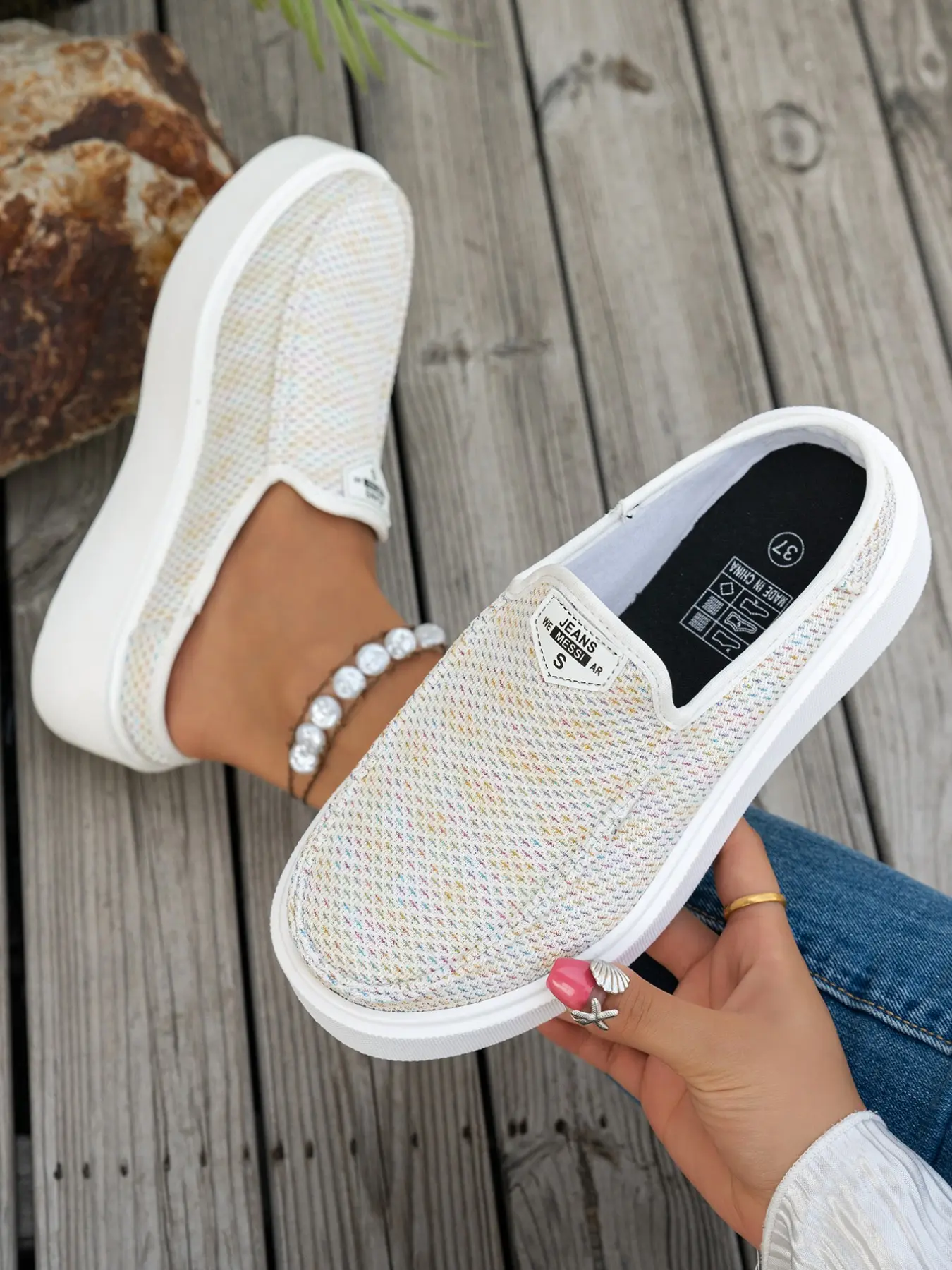 New Women's Solid Color Set, Milk-Colored, Multicolor Options, Fashionable and Versatile for Everyday Wear, Slipon, Footwear, Casual Indoor Footwear, Slip on Shoe