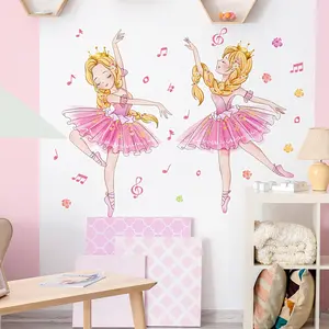 A new-style of a ballet dancing girl with music notes and flowers, size 30*90cm, for bedroom and living room decoration, wall sculptures, Wall Art Stickers     BM3036-YL