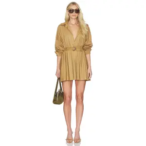 Norma Kamali x REVOLVE Super Oversized Boyfriend Shirt Flared Mini Dress in Camel