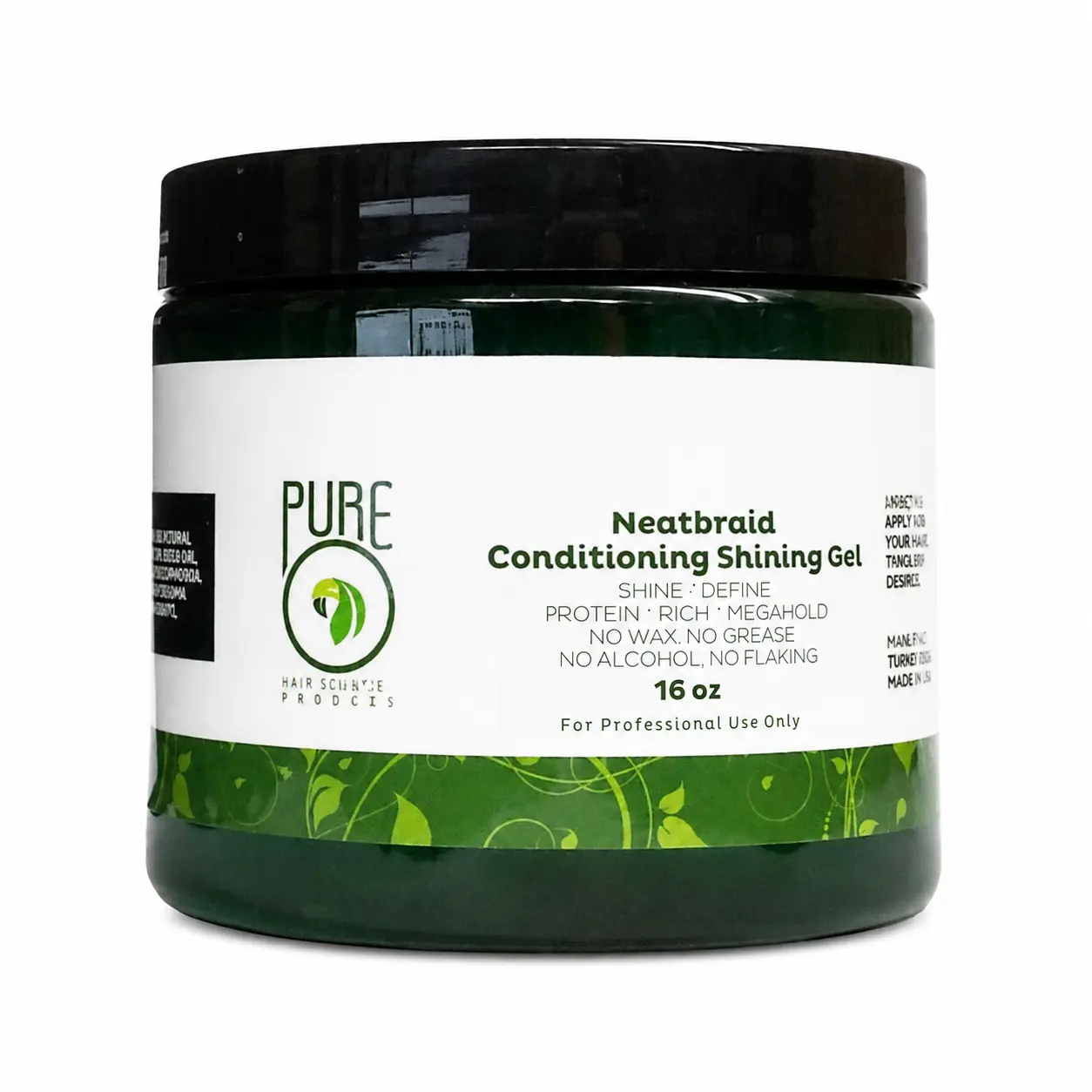 Pure O Natural Neatbraid Conditioning Shining Gel, 16 oz – Strong Hold Braiding Gel, Styling Gel for Defined, Smooth & Shiny Hair
