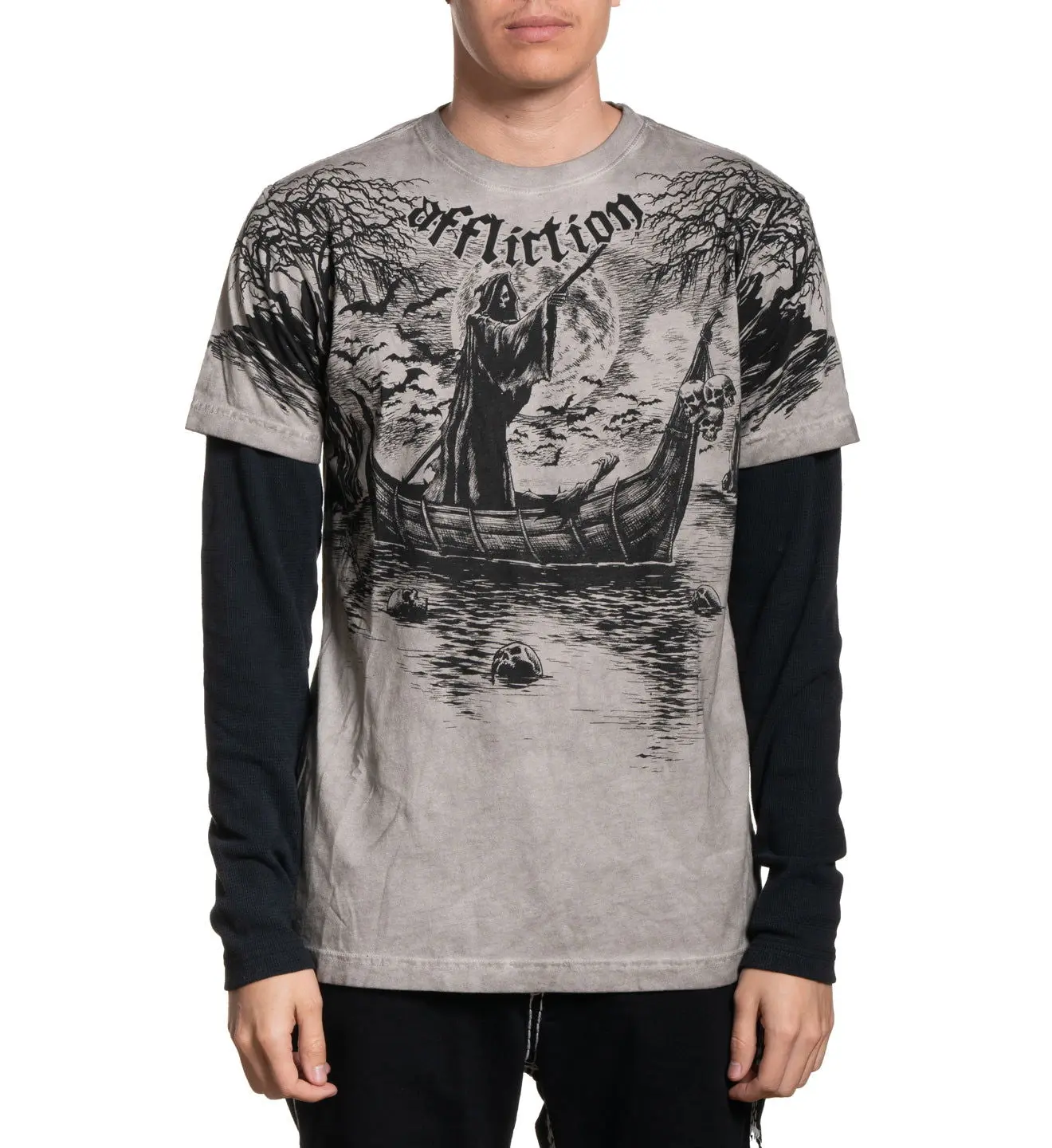 Affliction Men's Long Sleeve Shirt River Styx 2fer