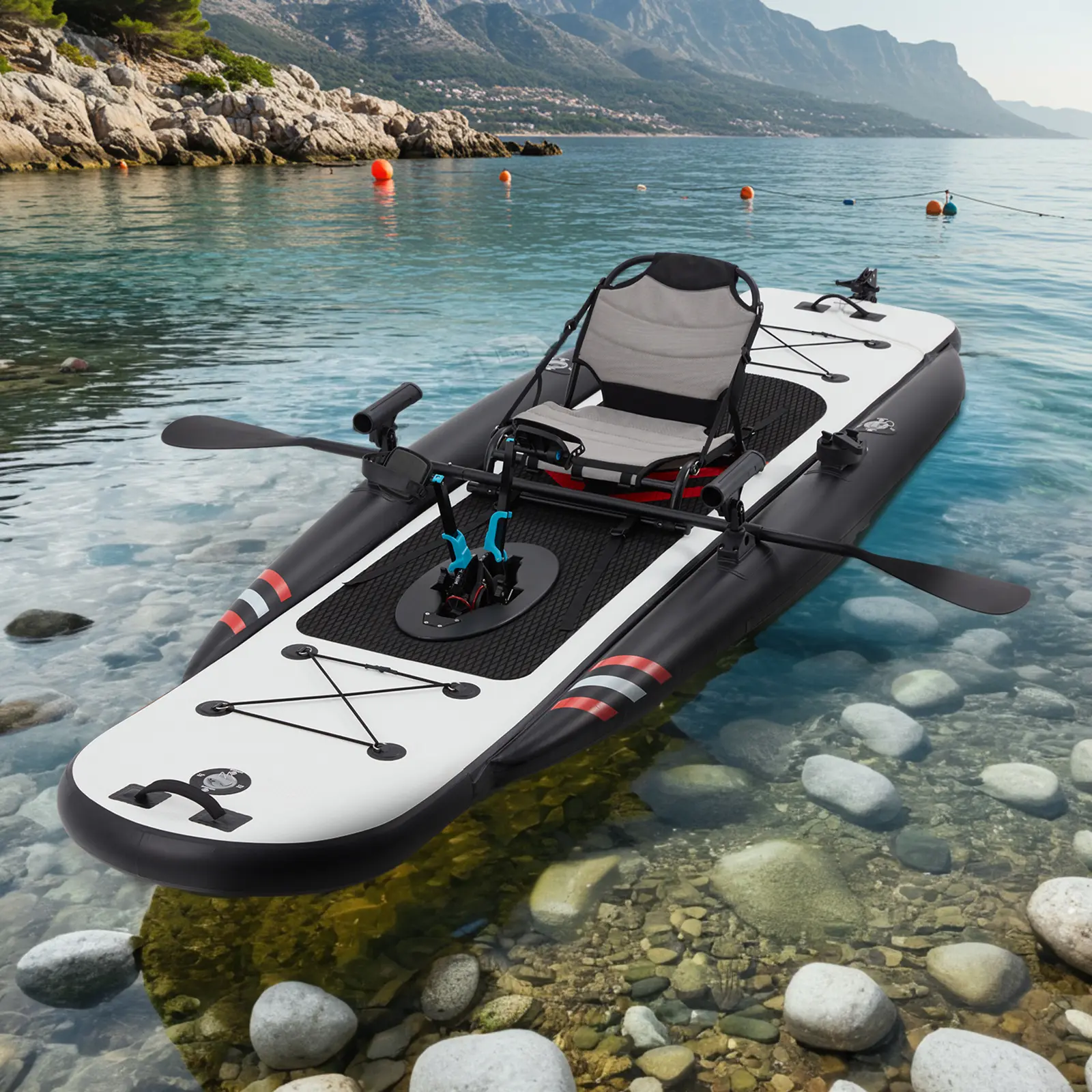 Bezliving Inflatable Kayak with Pedal System, 12ft PVC Premium Fishing Kayak, Portable & Lightweight with Aluminum Seat, Rudder System, and Accessories Included (HIN Included)