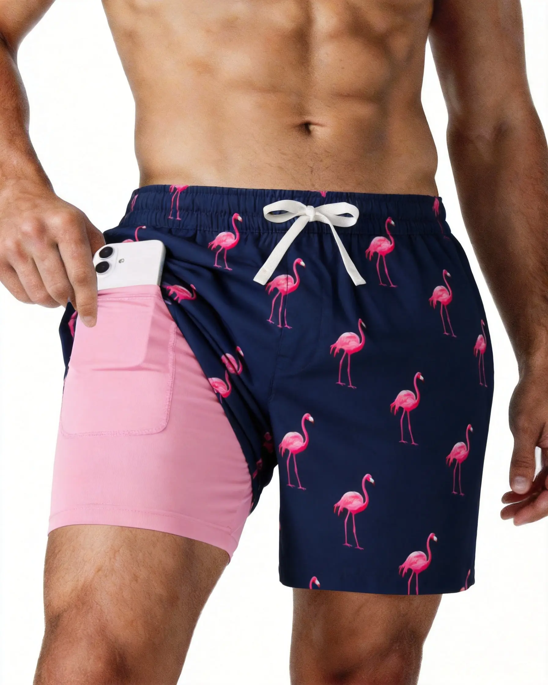 REDESS Men Quick Dry Swim Trunks 2-in-1 Inner Compression Liner Shorts, Elastic Drawstring Pocket Sports Shorts for Swimming Surfing Gym Training Beach Vacation summerwins