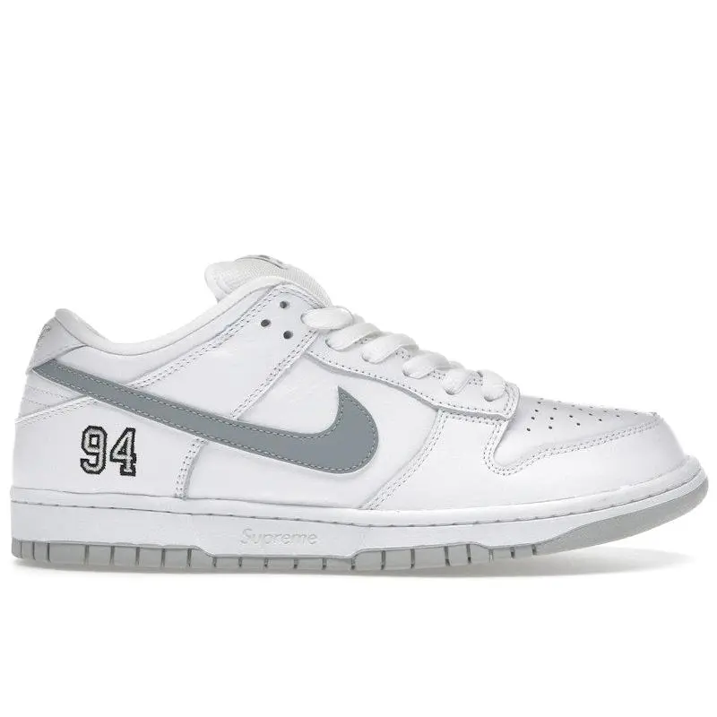 Nike Men's SB Dunk Low Supreme 94 White Metallic Silver Skateboarding Shoes, from StockX