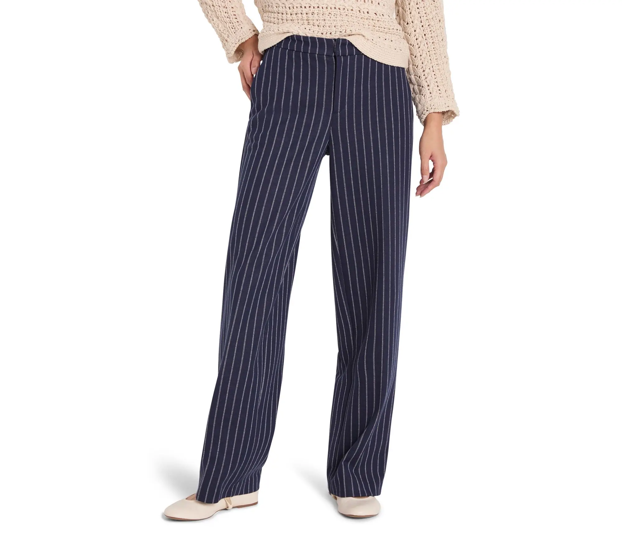 NIC+ZOE 31" Pinstripe Knit Lenox Wide Leg Pant