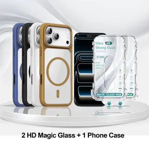 [2+1 Pack] Privacy and HD Clear Edge-to-Edge Tempered Glass Screen Protector with Candy Color Case for iPhone 17 16 15  Pro and Max, USG Auto Dust-Elimination Easy Install Tray, 9H Hardness Anti-Spy Film Set