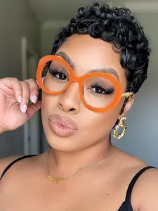 Women's Retro Casual Round Thick Frame Glasses, Unique Metal Temple Design, Lightweight Comfortable, Ideal for Office Reading