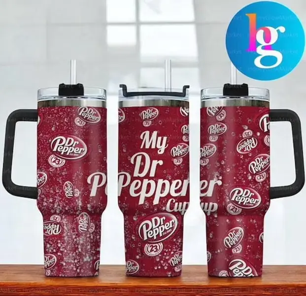 [Gift Box Included] 40oz, 20oz Red Dr's Pepper's Soda Print Stainless Steel Tumbler with Handle and Straw Vacuum Insulated Travel Mug Fits Car Cup Holder Fun Gift for Soda Lovers