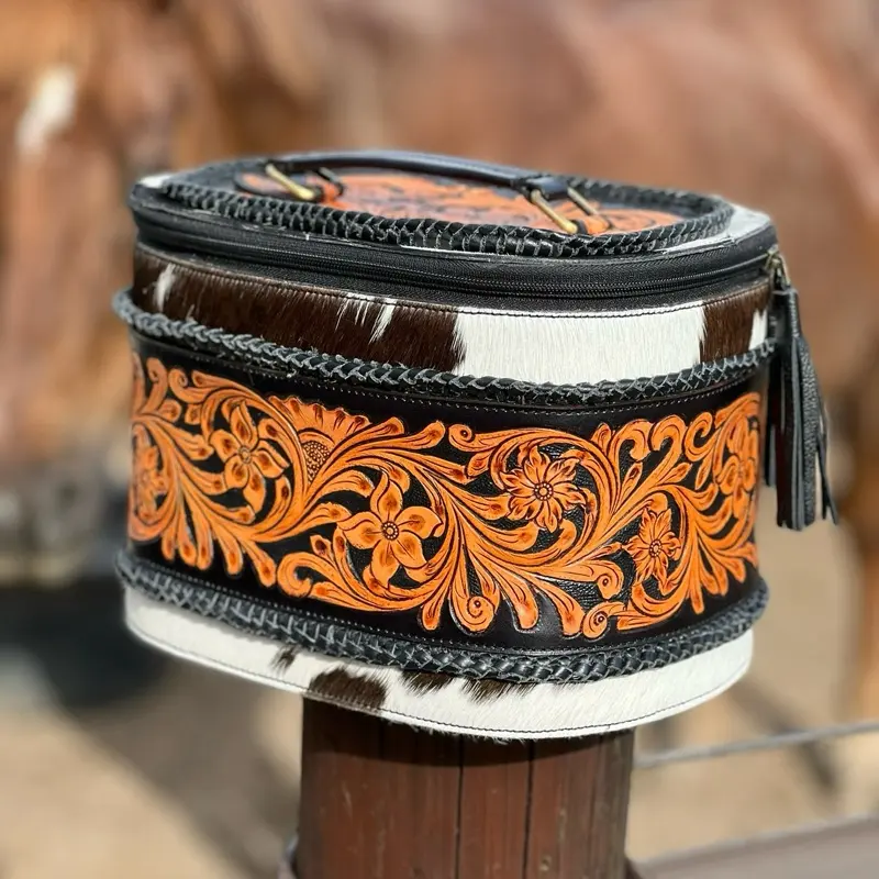 Tooled leather & cowhide jewelry box