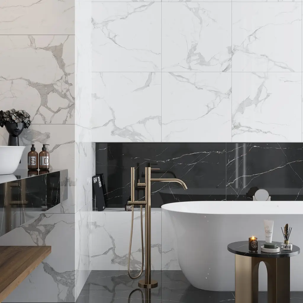 Statuary White 24x24 Polished Square Porcelain Large Format Tile (4 pack, 15.5 sq ft/case)