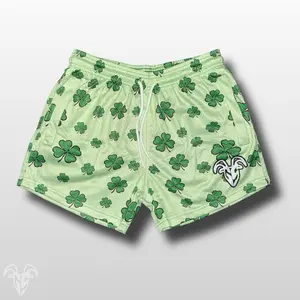 Goat Strength 5” Inseam Mesh Shorts – Shamrock Pattern – Unisex Athletic Workout Shorts, St. Patrick’s Day design