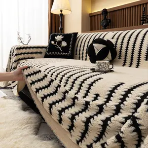 1Pc Tufted Chenille Sofa Throw Blanket, Thickened Soft Couch Cover Shawl, Boho Geometric Stripe Sofa Towel/Sofa Sheet, Pet-Friendly Washable Non-Slip Furniture Protector, Slipcover for Dogs & Cats, fits 1–4 Seater Armchair/Loveseat, Quilted Sofa Cover