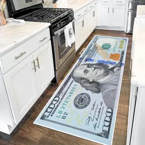 $100 Money Pattern Kitchen Mat, 1 Count Non-slip Kitchen Rug, Soft Floor Mat, Decorative Carpet for Home Kitchen Living Room Bedroom, Contemporary Rugs