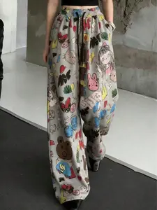 2026 Summer New Style Funny Cartoon Print Pants, Loose-Fitting H-Type Long Pockets, Comfortable Home & Outdoor Wear, All-Over Print Design