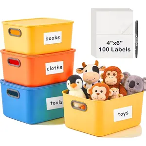 4x6 Inch Removable Storage Bin Labels, 100 count (50 Sheets) Labels for Storage Bins with 1 Marker, Water Oil  Resistant No  Matte White Labels for  Office School Business Storage Bins